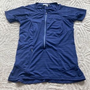 ATHLETA S Royal Blue Pacifica UPF Sun Sport Tee 1/2 Zip Rashguard Rash Guard